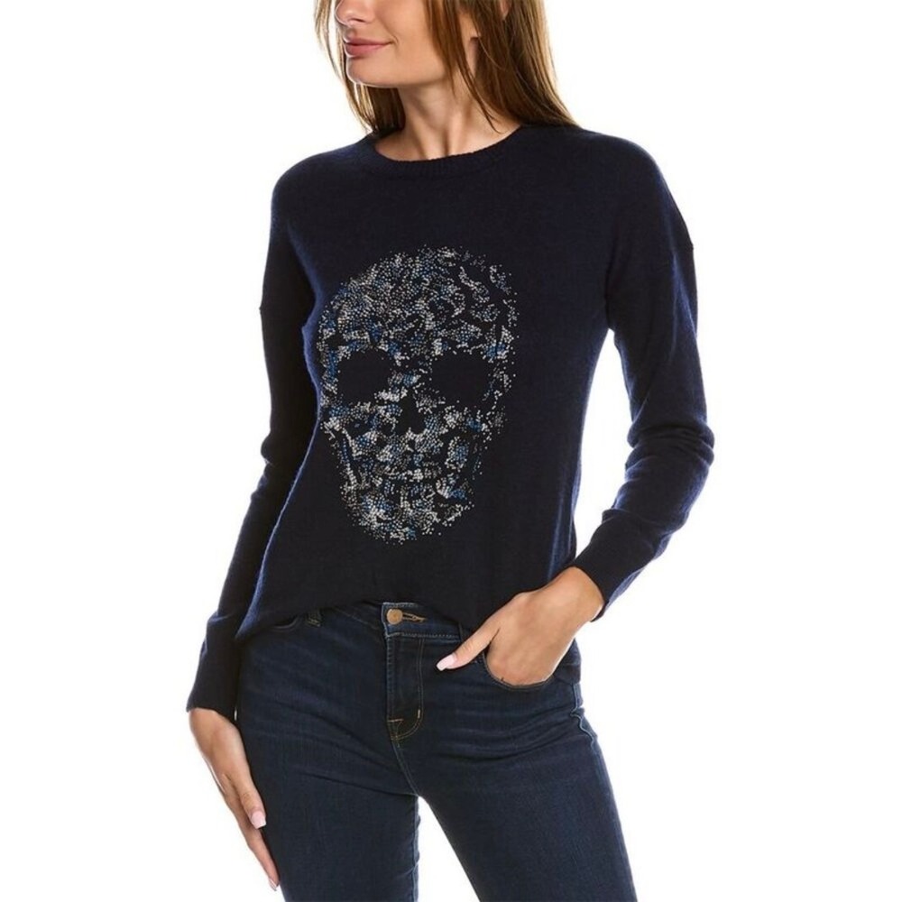 ZADIG & VOLTAIRE Gaby Skull Strass Sweater Womens Small Navy Gaby Wool Cashmere
